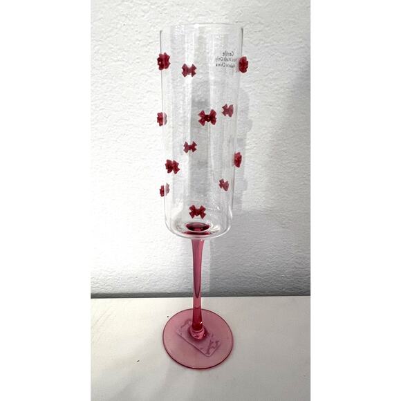 HOT PINK BOW Champagne Flute Glasses Set of Two- Pink Stems - Picture 2 of 4